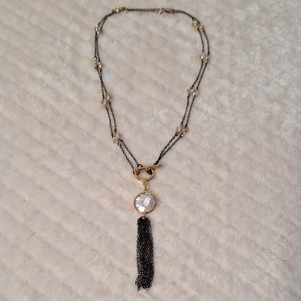Elegant Black and Gold Necklace with CZ  Accents